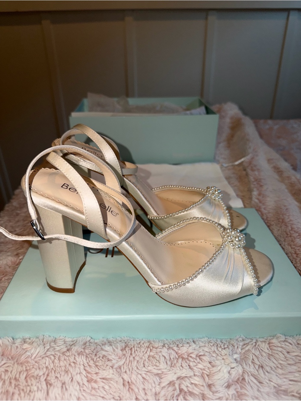 Ivory Satin Block Heels by Bella Belle